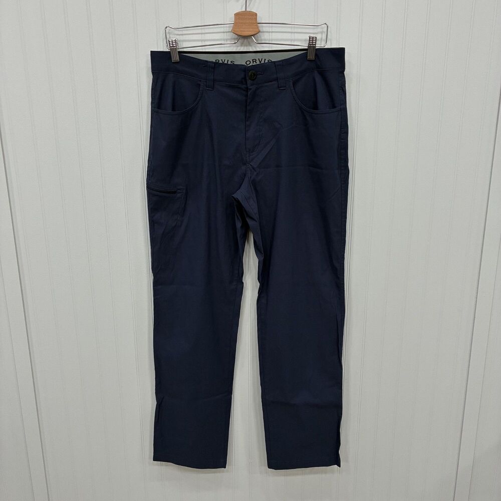 Orvis Men's W34xL32 Blue Flat Front Chino Stretch Water Repellent Comfort Pants